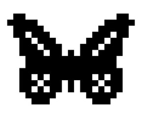 Butterfly icon logo pixel art design. sticker fun cute animal cartoon pixel. simple retro monochrome art design.