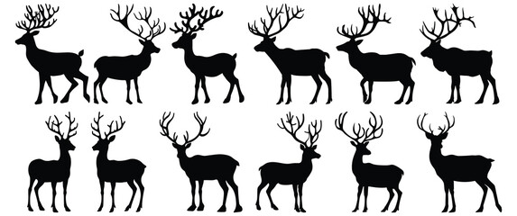 Deer silhouettes set, animal pack of vector silhouette design, isolated background