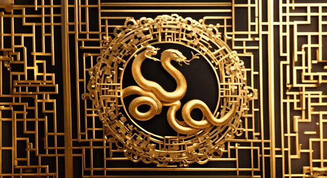 Happy Chinese new year 2025 greeting card black and golden snake Animal zodiac 4k animation