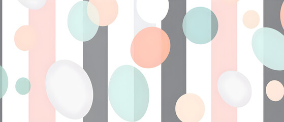 
A flat vector illustration of a background design featuring simple stripes overlaid with circles and ovals in soft pastel colors. The stripes are evenly spaced in light shades