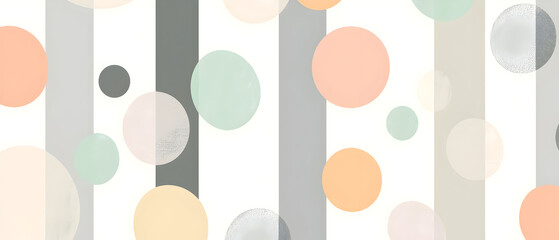 
A flat vector illustration of a background design featuring simple stripes overlaid with circles and ovals in soft pastel colors. The stripes are evenly spaced in light shades
