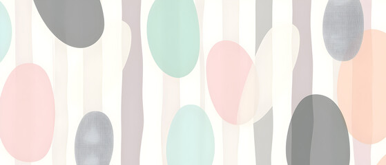 
A flat vector illustration of a background design featuring simple stripes overlaid with circles and ovals in soft pastel colors. The stripes are evenly spaced in light shades