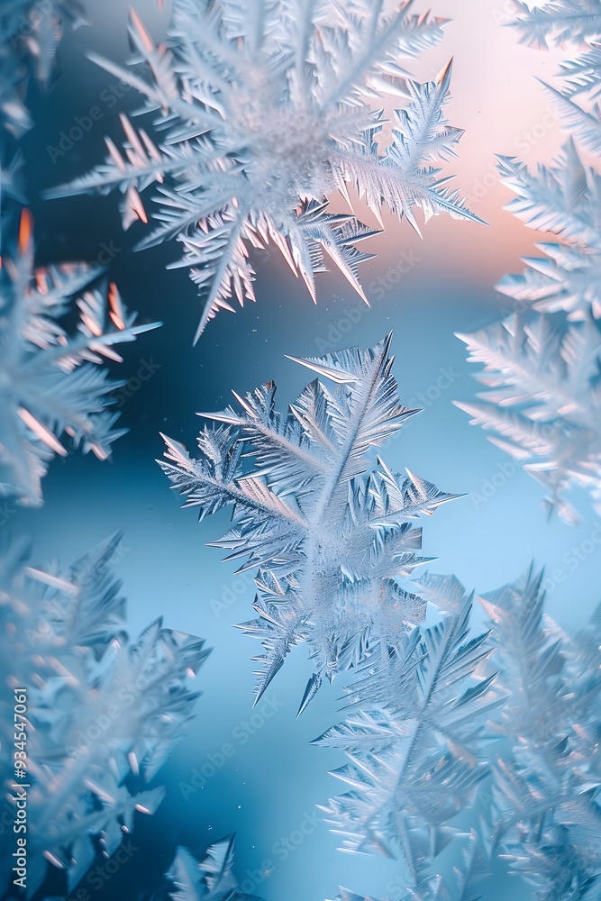 Aufkleber cinematic macro view of frost patterns on a windowpane in a minimalistic style ai generated illustra