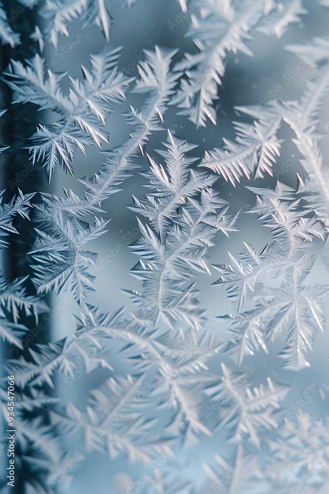 Aufkleber cinematic macro view of frost patterns on a windowpane in a minimalistic style ai generated illustra