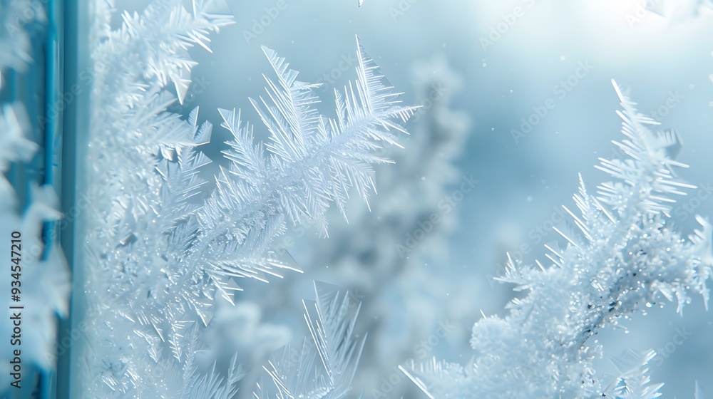 Aufkleber cinematic macro view of frost patterns on a windowpane in a minimalistic style ai generated illustra