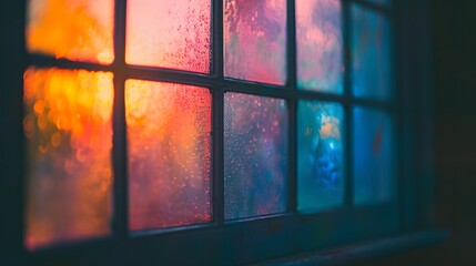 Cinematic minimalistic vision of an old iridescent glass window  AI generated illustration