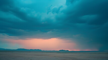 Obraz premium Cinematic pastel colors of a stormy sky over a minimal desert landscape AI generated illustration