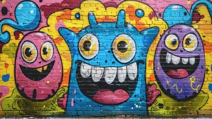 Whimsical Graffiti Cartoon with Funny Face and Alien Elements