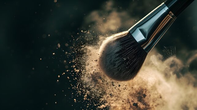 Cinematic shot of a makeup brush dusting off loose powder against light  AI generated illustration
