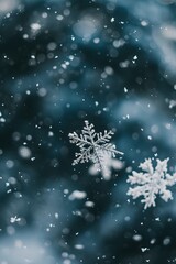 Fototapeta premium Cinematic shot of snowflakes falling for a minimalist macro background AI generated illustration