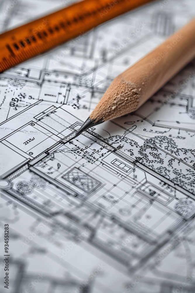 Poster close-up of a blueprint being gradually filled in ai generated illustration