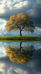Beautiful autumn landscape with colorful trees reflected in calm lake
