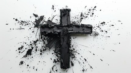 Ash Wednesday Cross on White: Abstract Markings of Ash Symbolizing Lenten Observance