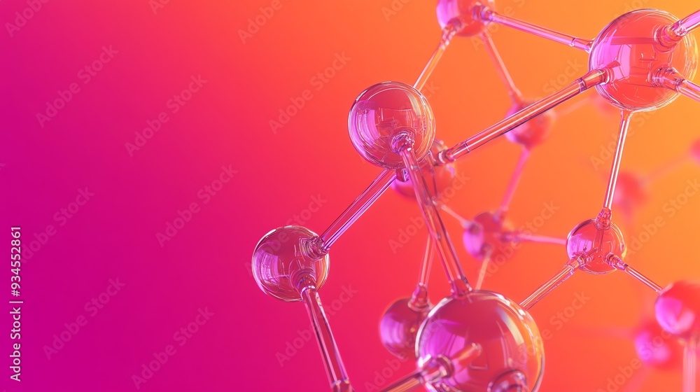 Poster abstract molecular structure with a colorful background.
