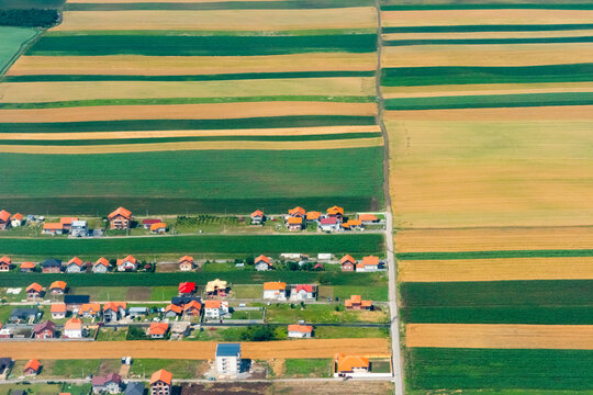Aerial view of farmland, Belgrade, Serbia