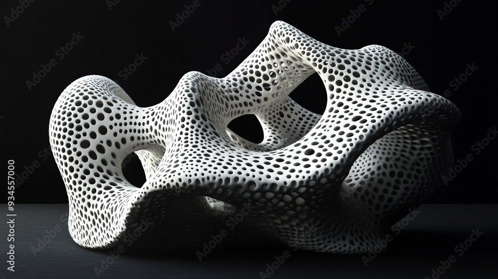 Fototapete an abstract 3d rendering of a white, organic structure with holes.