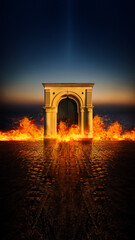 gate arch fire burning flame door hell