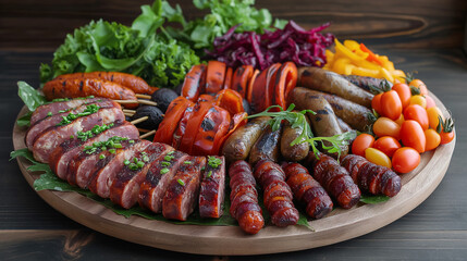 grilled sausages with vegetables