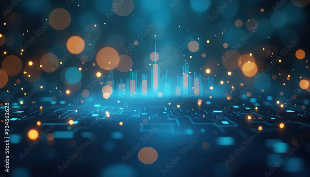 Poster futuristic financial data stream with bokeh: abstract image featuring a futuristic financial data st