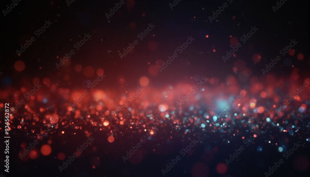 Poster a dark canvas illuminated by red and blue lights, like a vibrant fireworks display. abstract particl