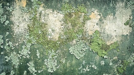 Abstract grunge background with border Mold moss fungus on a concrete wall Graygreen wall with mold texture Copy space for design and text Wide banner