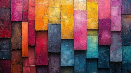 Abstract Colorful Rectangular Wall Painting with Textured Paint
