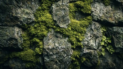 Obraz premium Moss-Covered Stone Texture Background, 4K hyperrealistic photo