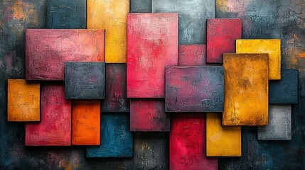 Abstract Wall Art with Textured Rectangular Panels in Vibrant Colors