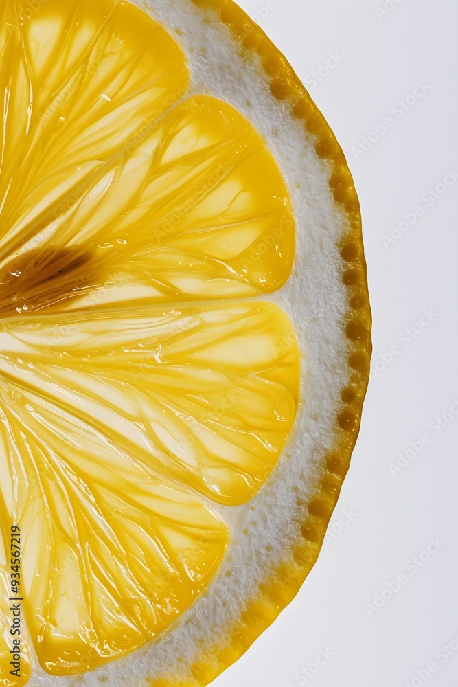 Poster close-up view of a slice of lemon against a stark white background ai generated illustration