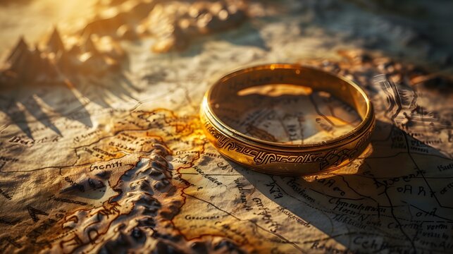 Composition with items symbolising Lord of the Rings  AI generated illustration