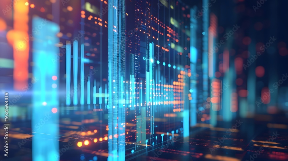 Poster conceptual depiction of business analytics expressing large quantities of data being transformed int