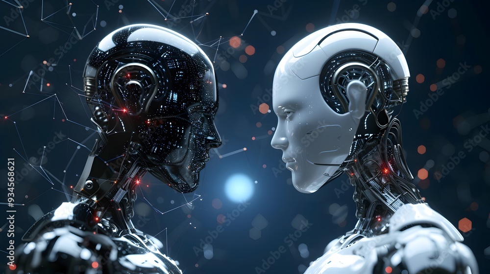 Poster conceptualize a world where artificial intelligence machines are teaching each other in the context 