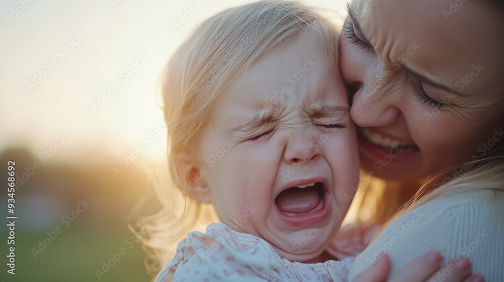 Canvas Prints A woman is holding a crying child