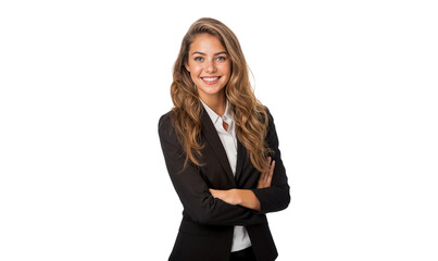 Portrait of a smiling businesswoman, a professional and confident woman in suit, isolated on transparent background