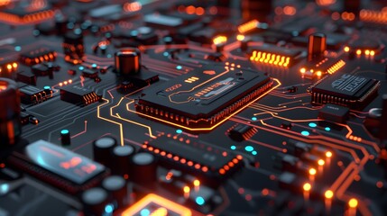 Obraz premium Electronic circuit board close up. 