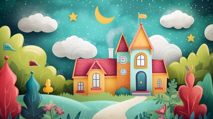 Fototapeta premium Create a whimsical fantastical school scene with fairytale elements and Back to School as a theme AI generated illustration