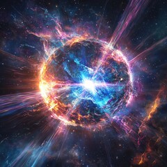 Fototapeta premium Abstract Cosmic Explosion with Vibrant Colors and Light Streaks - Space Background