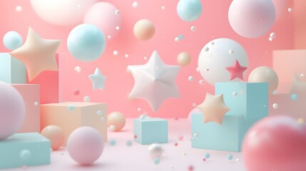 Cute 3D objects floating in a pastel abstract space  AI generated illustration