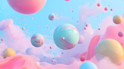 Fototapeta premium Cute 3D objects floating in a pastel abstract space AI generated illustration