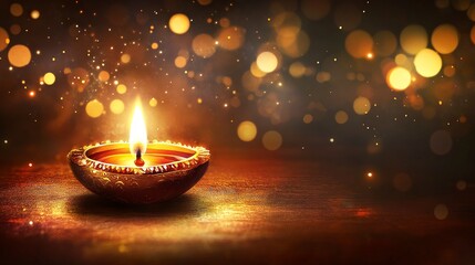 Beautiful diwali greeting card with shiny diya oil lamp background .generative ai