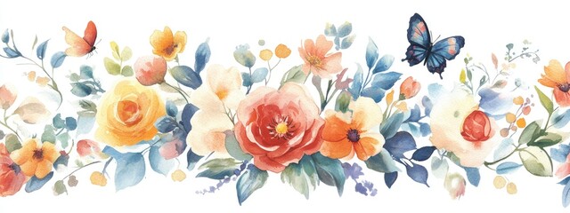 Obraz premium Watercolor illustration featuring a floral arrangement with a butterfly Design component