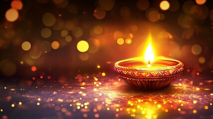 Beautiful diwali greeting card with shiny diya oil lamp background .generative ai