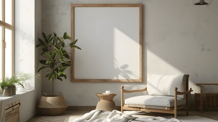 Decorative wooden frame in a room enhancing a minimalistic cinematic modern poster AI generated illustration