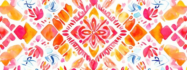 Watercolor illustration featuring traditional geometric ethnic style design motif suitable for covers fabrics textiles and wrapping paper
