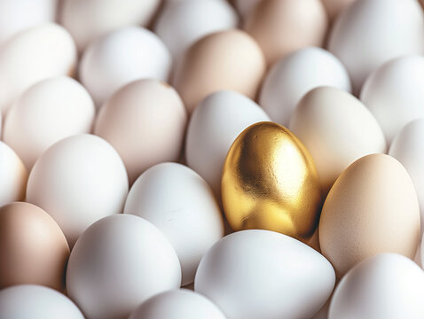 Golden Egg Among White and Brown Eggs in a Nest , Easter concept - Powered by Adobe