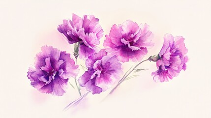 Obraz premium Watercolor illustration of a cluster of purple carnations on a light background