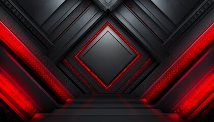 Abstract Red and Black Geometric Design with a Diamond-Shaped Frame