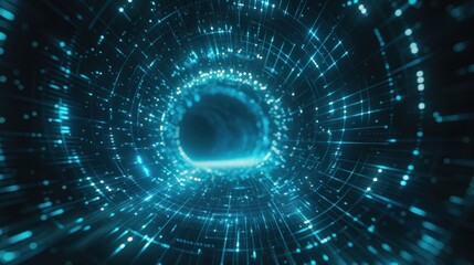 Abstract digital tunnel glowing with blue light