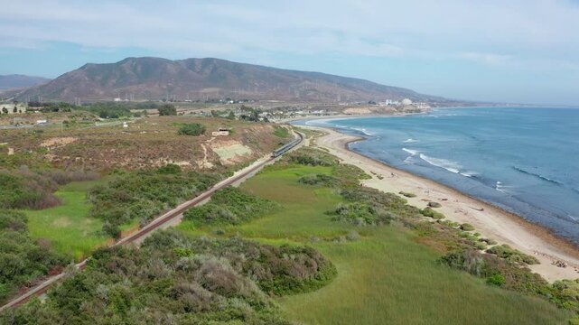 A train near Trestles beach travels south towards San Onofre in San Clemente