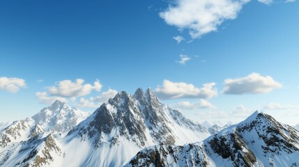 Majestic mountain range with snow-capped peaks and clear blue sky above. Majestic Mountain Range